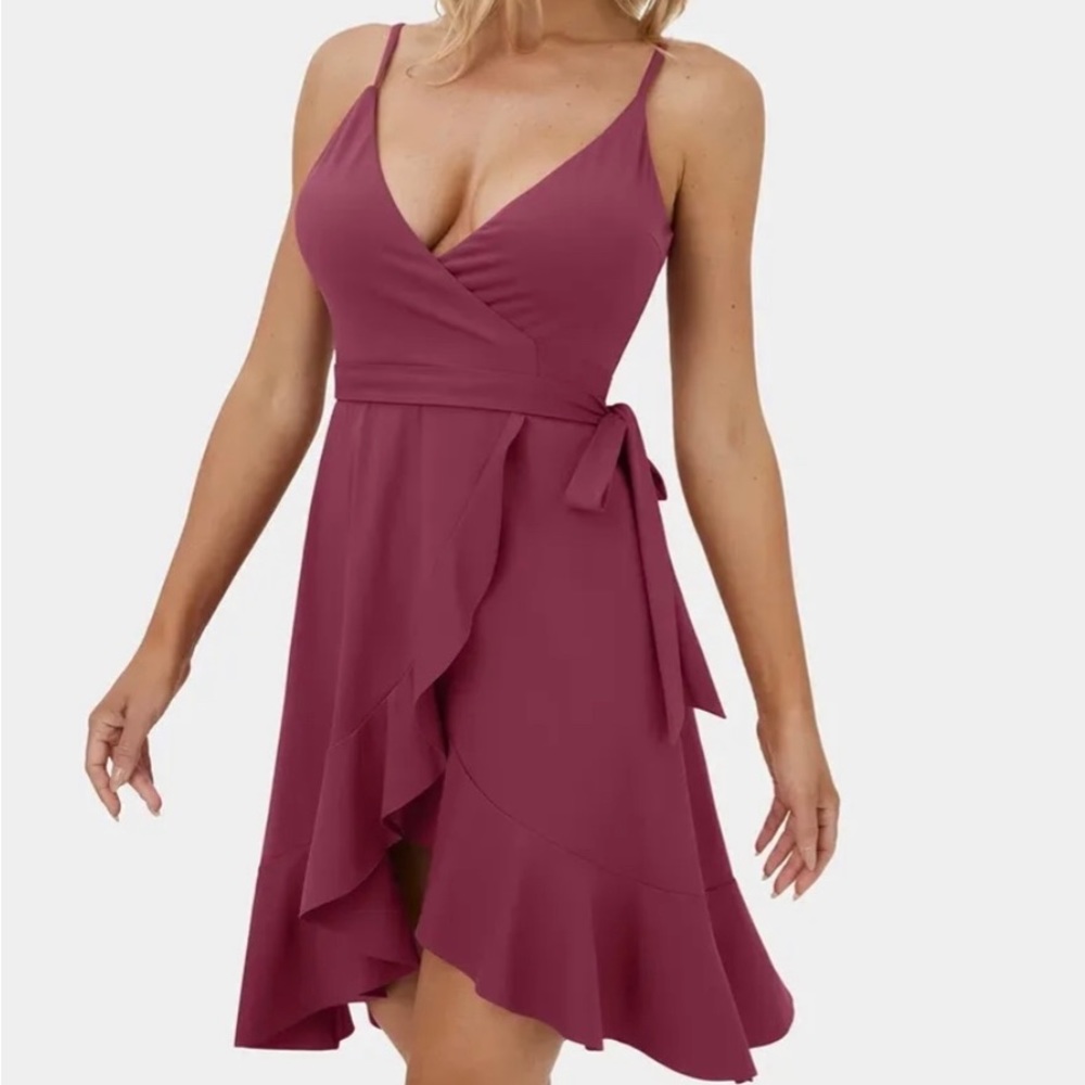 NWT HALARA Burgundy Ruched Asymmetric Bodycon Mini Dress, medium